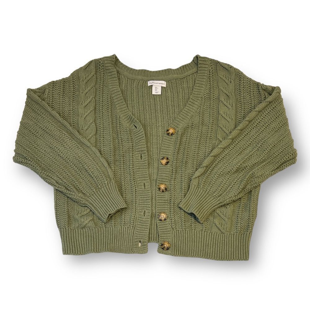 Cupcakes & Cashmere Green Cardigan Cropped Button Front Cardigan Size Large